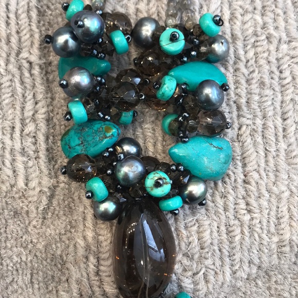 Gorgeous labradorite/turquoise tassel necklace - Picture 5 of 7